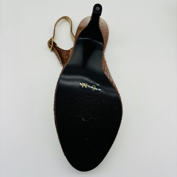 Women's Slingback Heels Shoes Size 6 Fanfares Tan Leather 3.5 in Heel Peep Toe - Picture 4 of 7